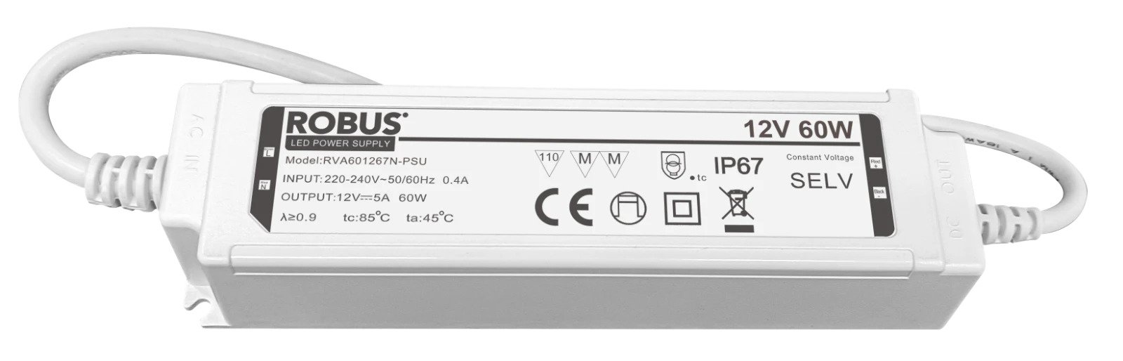 VEGAS 60W 12V IP67 constant voltage driver, non dimmable