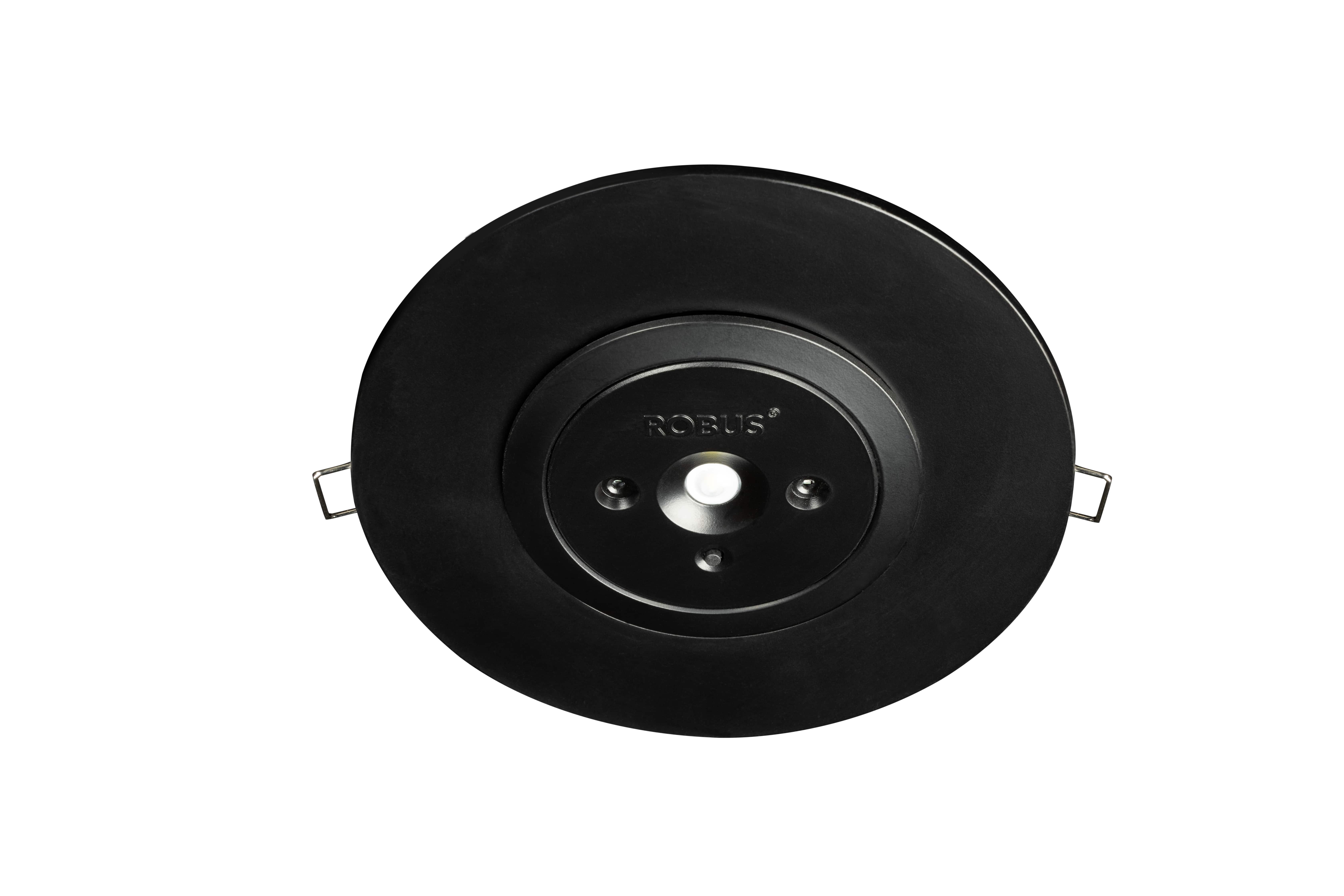 CARINA 2W Emergency Downlight 200lm DUAL TEST open and corridor lenses 130mm extension ring Black