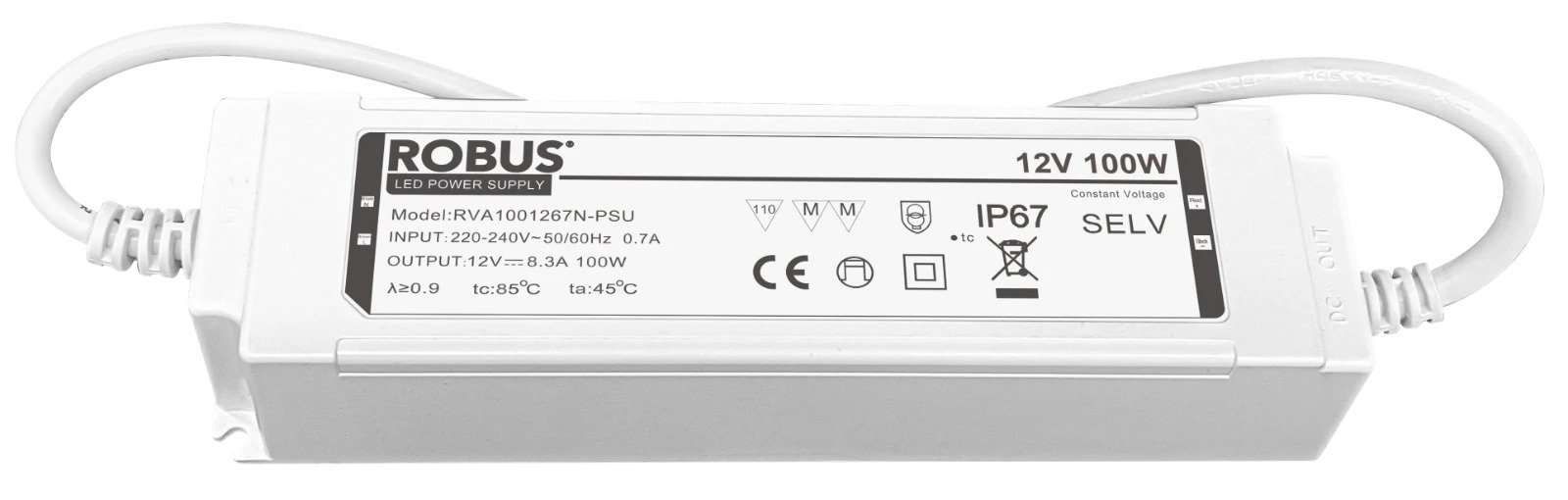 VEGAS 100W, 12V, IP67 constant voltage driver, non dimmable